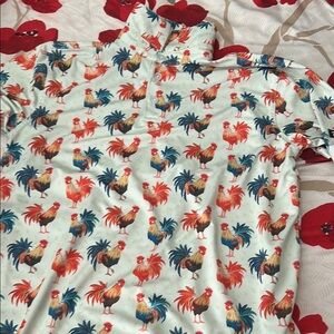 Red and Blue Rooster Print Blouse